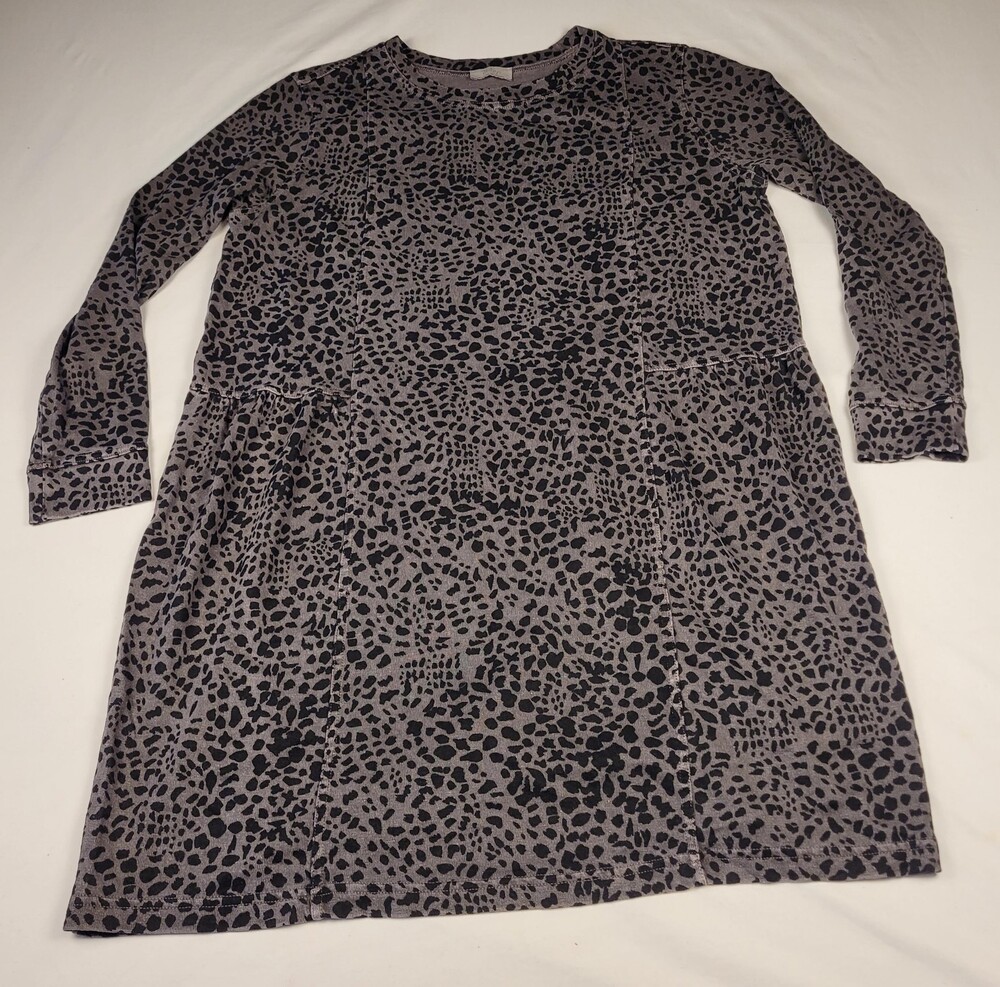 Wrap London Womens 12 Gray Black Leopard Knit Swing Trapeze Dress Hemp Cotton